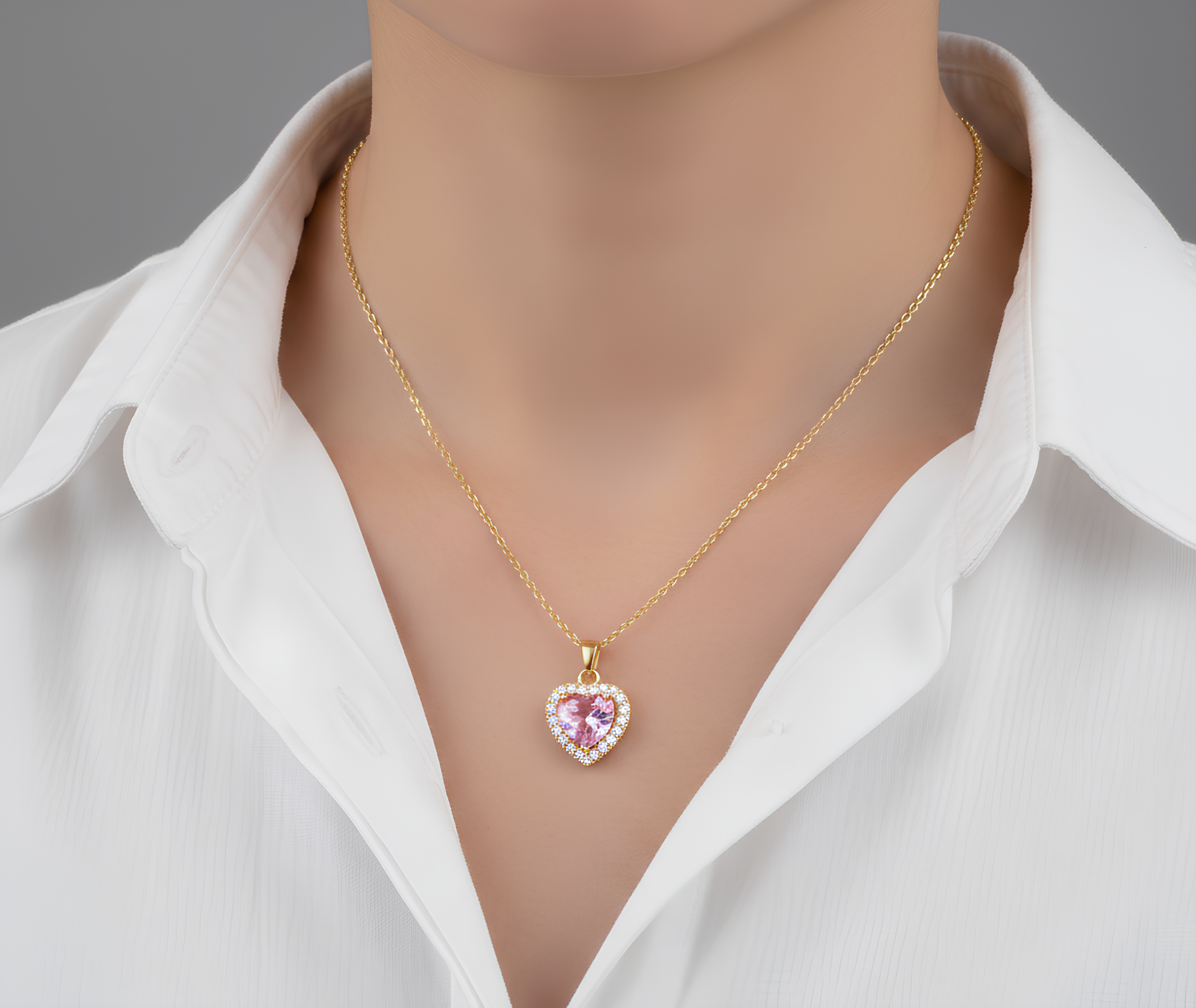 Collier Femme Cœur Adorable en Cuivre – Plaqué & Zircones