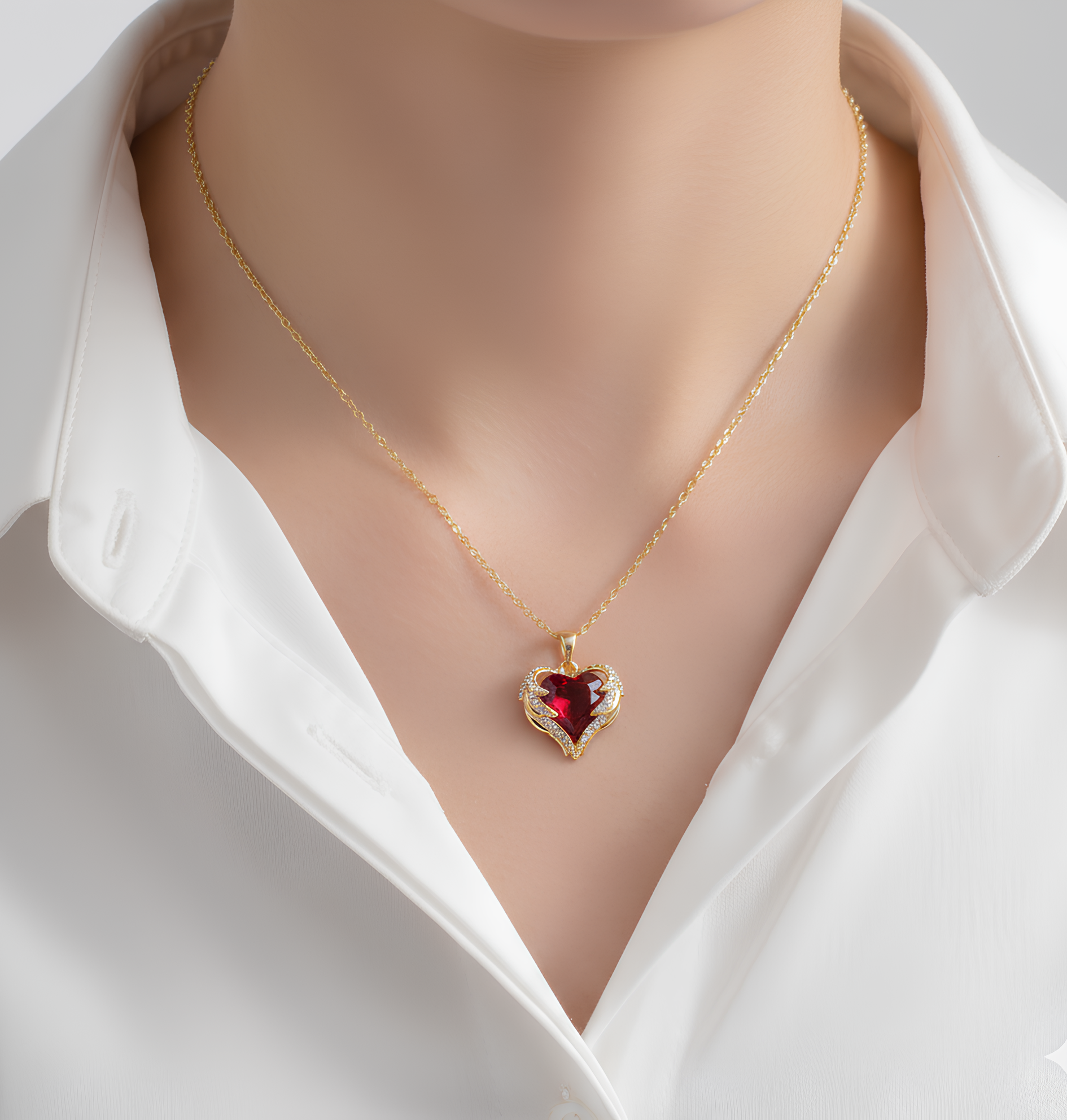 Collier Aile d’Ange Cœur Rouge – Plaqué Or 18K & Zircone Synthétique