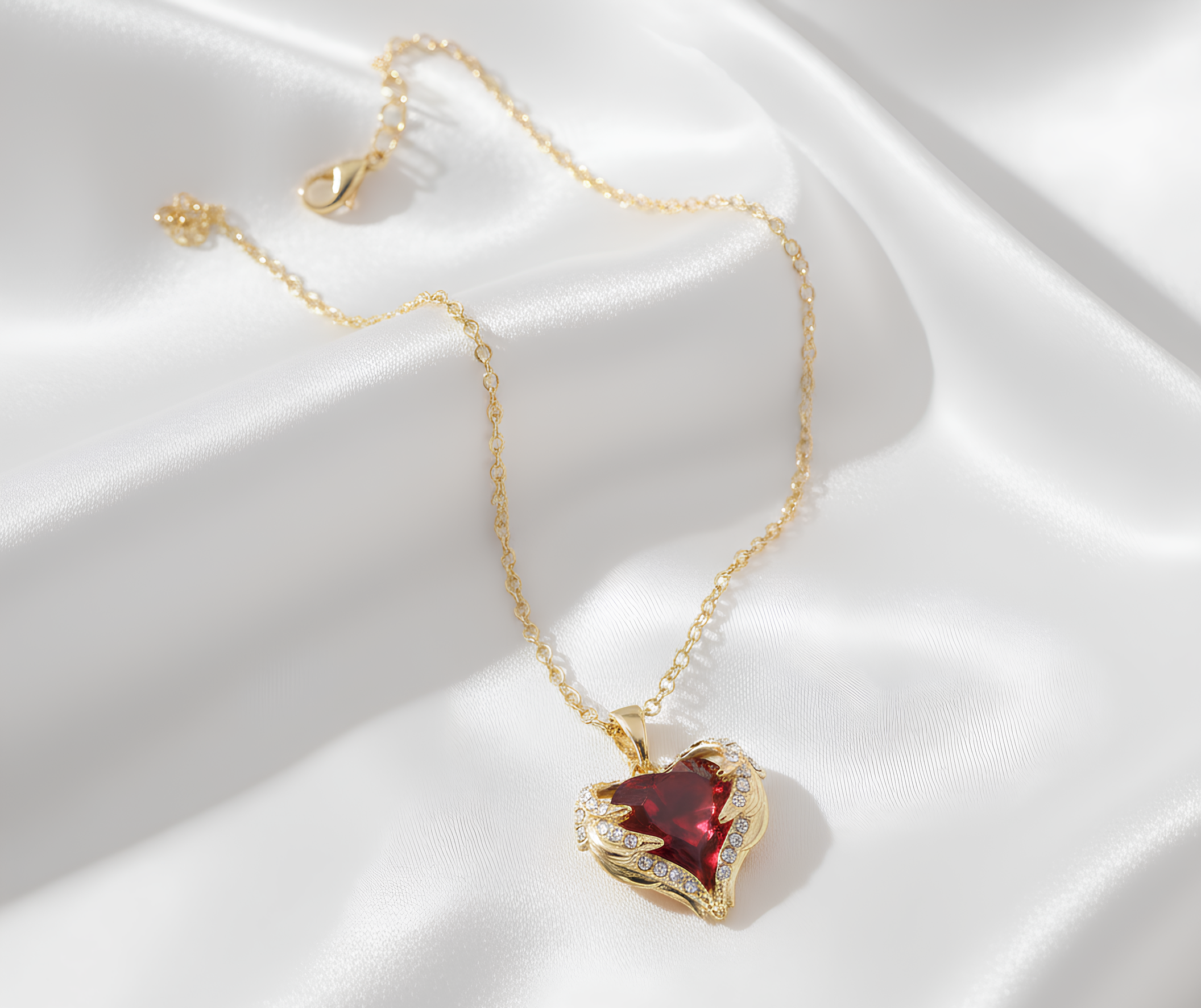 Collier Aile d’Ange Cœur Rouge – Plaqué Or 18K & Zircone Synthétique