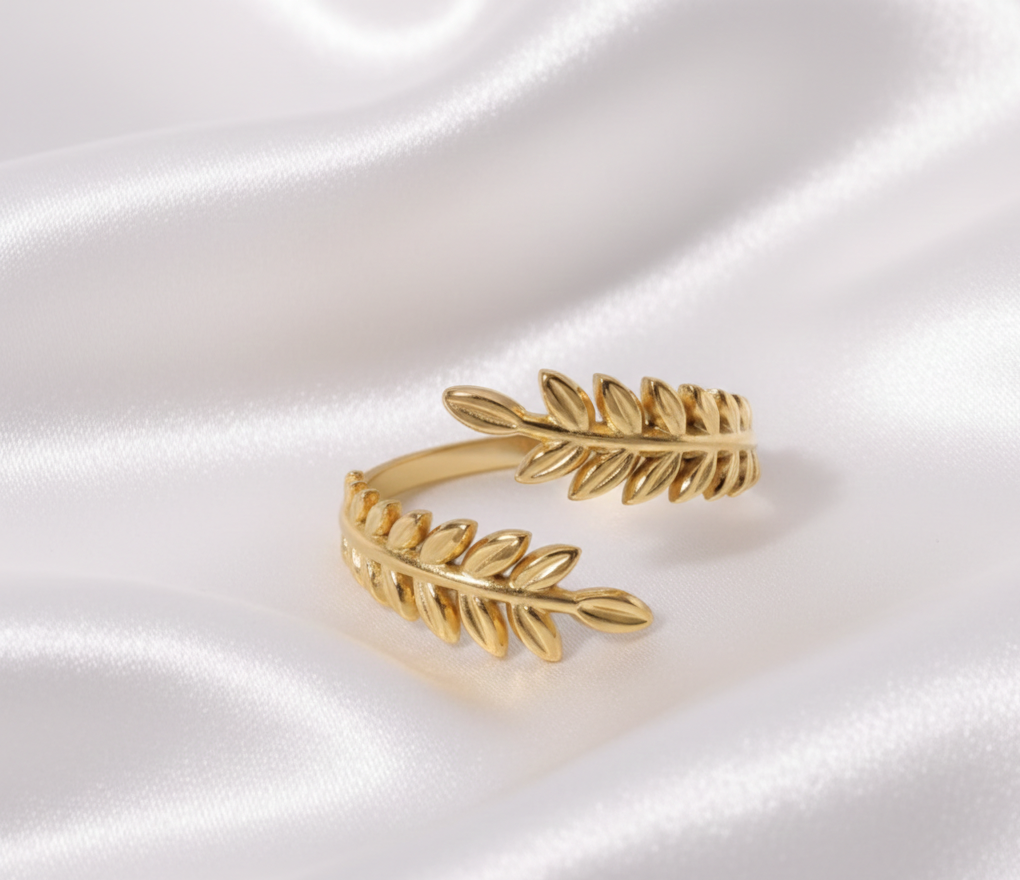 Bague Femme Épi de Blé en Acier Inoxydable – Plaqué Or 18K, Ajustable