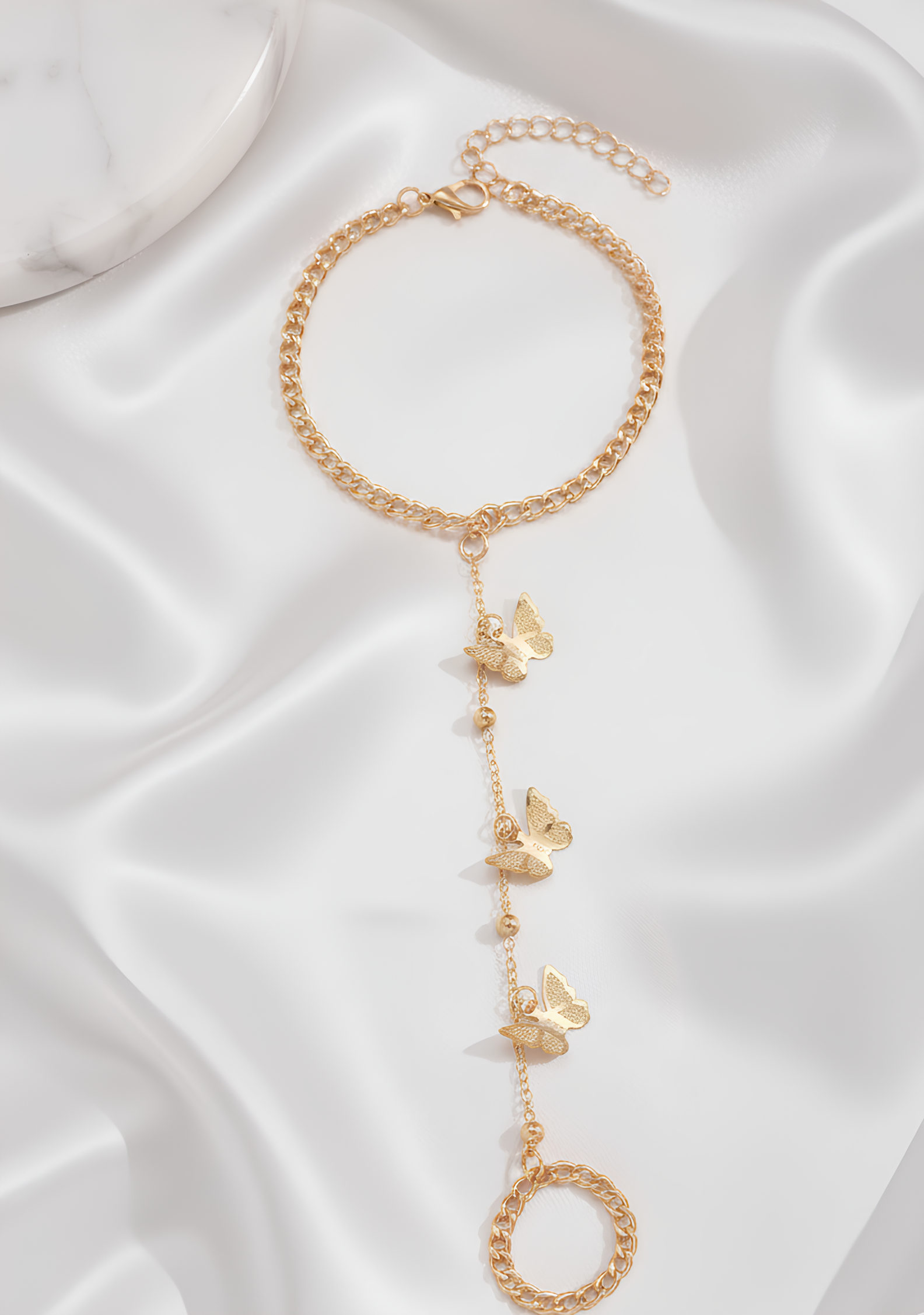 Bracelet Chaîne Papillon Vintage – Alliage de Zinc Plaqué avec Bague, Style Mode