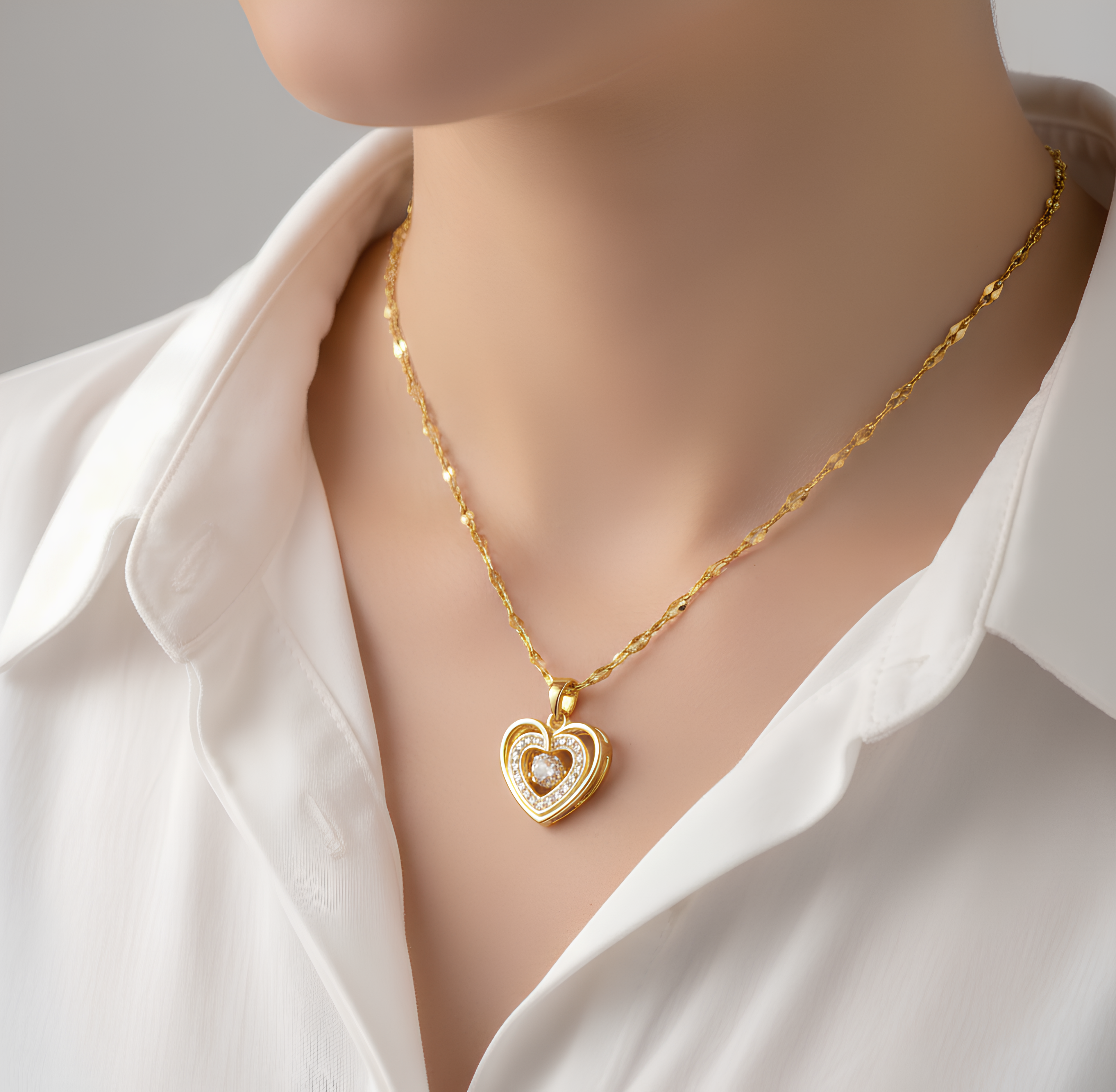 Collier Cœur Femme en Acier Inoxydable – Zircone Cubique & Style Élégant