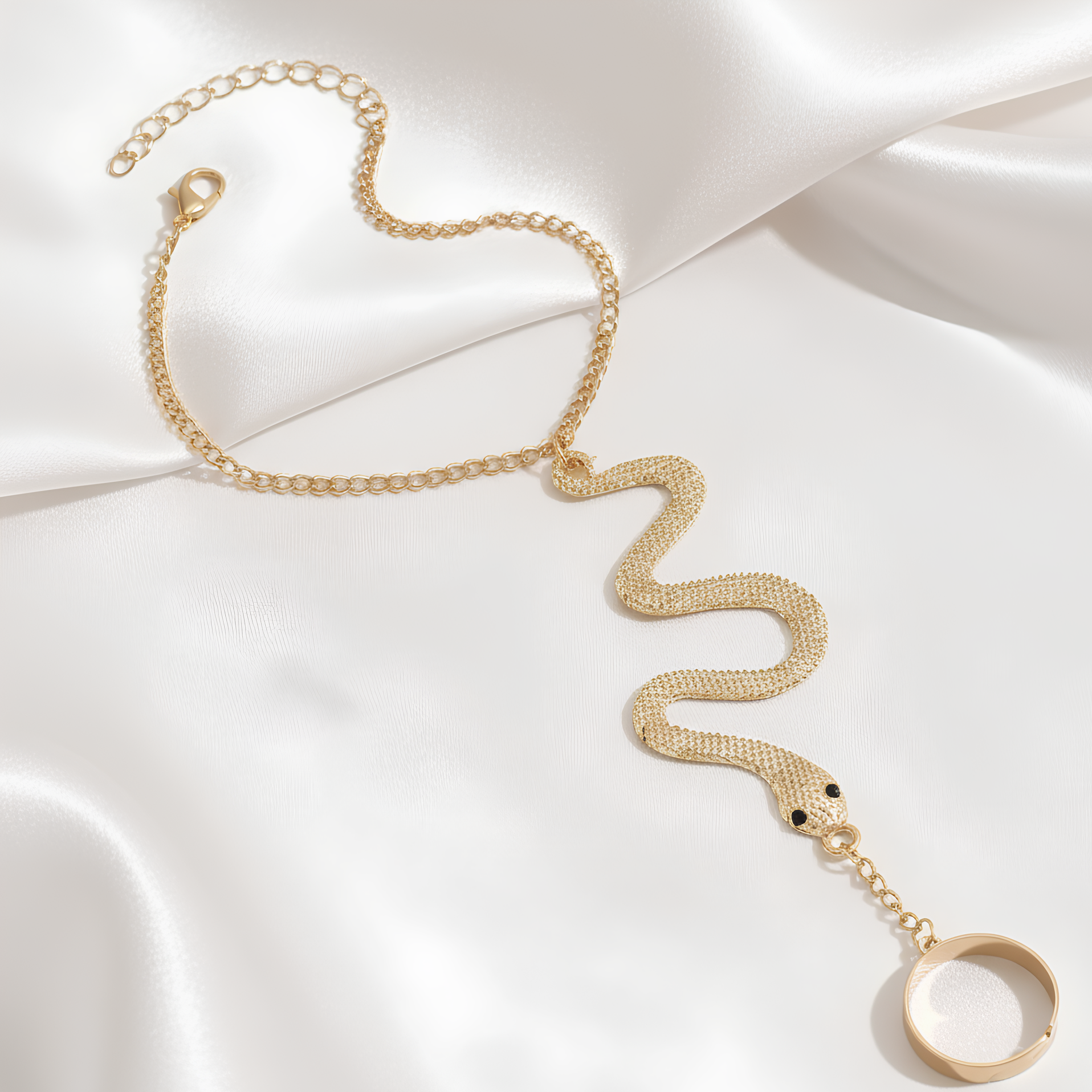 Bracelet Serpent Vintage en Alliage de Zinc – Chaîne Réglable avec Perles, Style Rétro