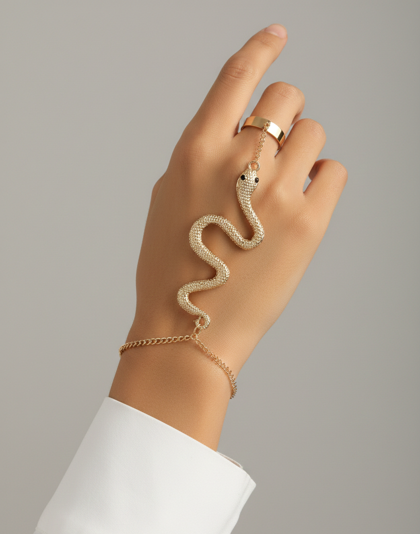 Bracelet Serpent Vintage en Alliage de Zinc – Chaîne Réglable avec Perles, Style Rétro