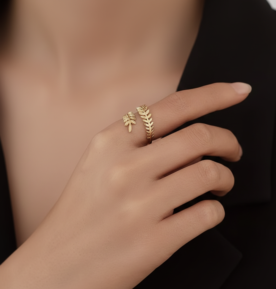 Bague Femme Épi de Blé en Acier Inoxydable – Plaqué Or 18K, Ajustable