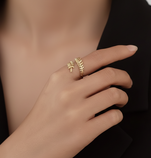 Bague Femme Épi de Blé en Acier Inoxydable – Plaqué Or 18K, Ajustable