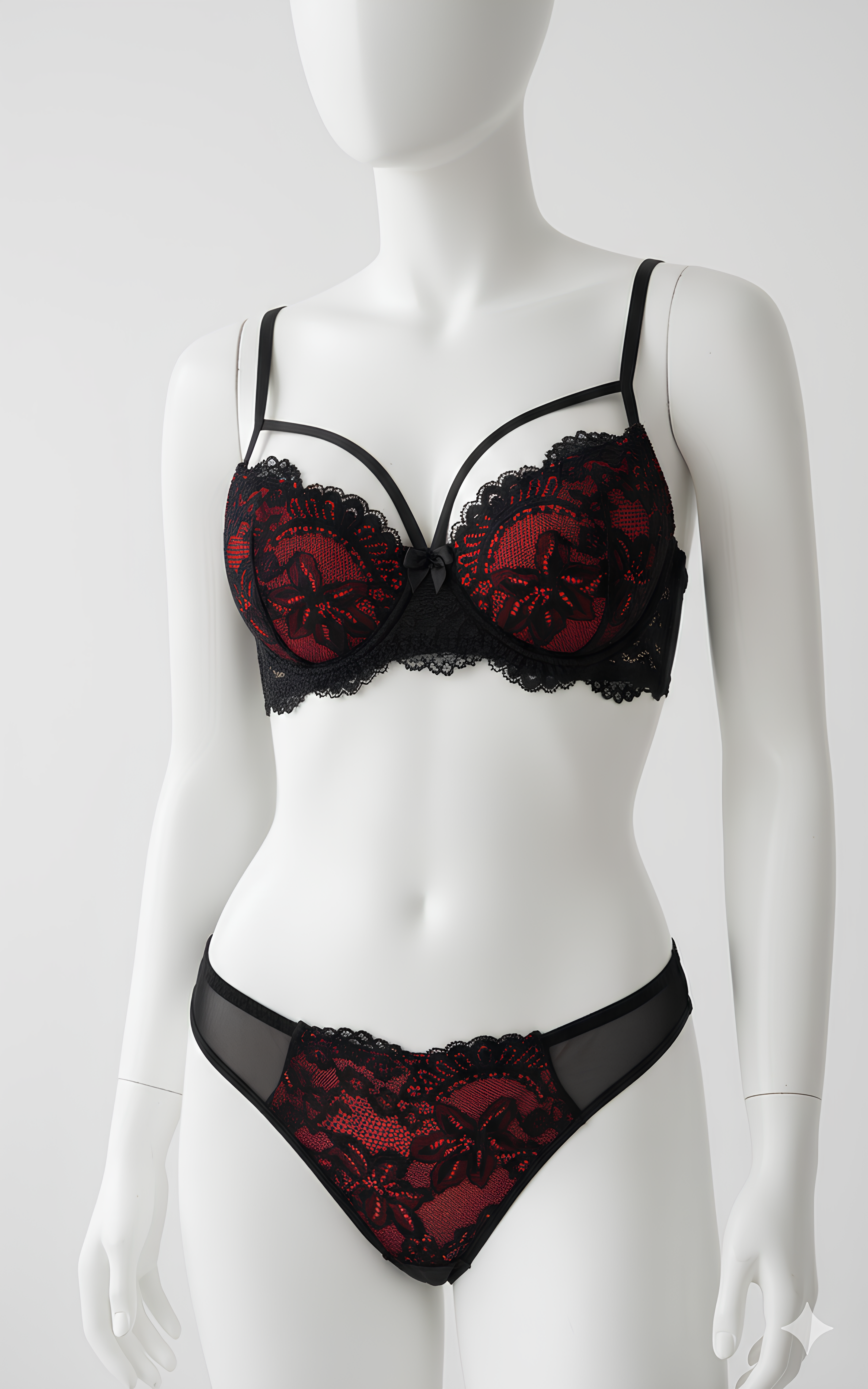 Ensemble de Lingerie Gothique Femme – Dentelle Noire & Rouge à Armatures