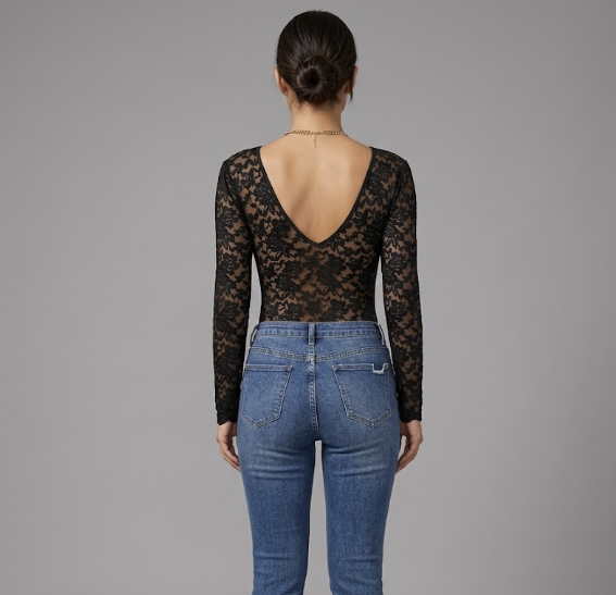 Body en Dentelle à Manches Longues