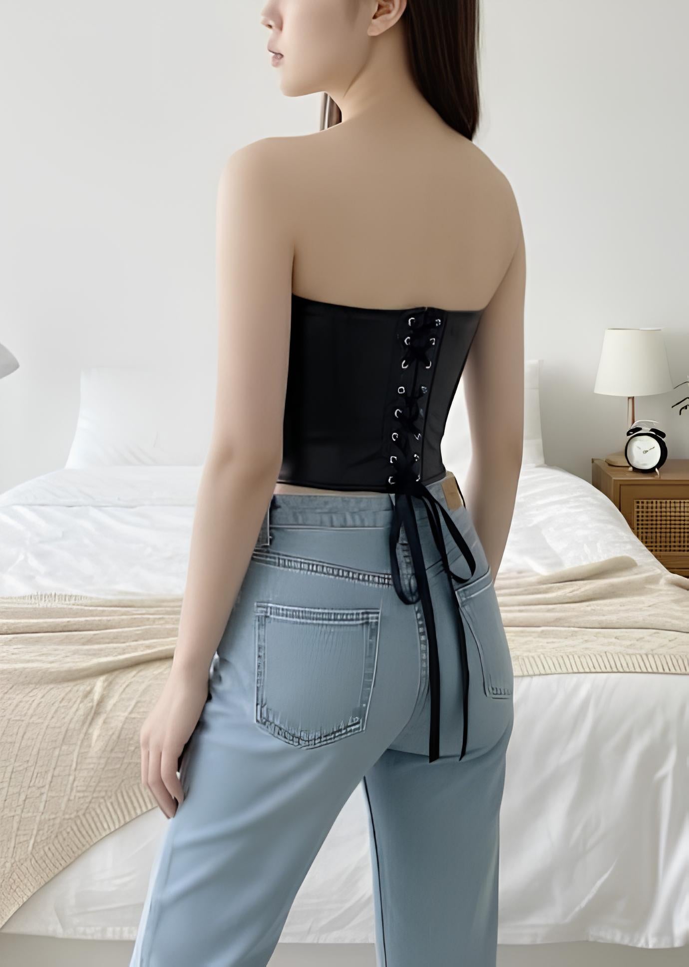 Corset Bustier en Similicuir – Sans Bretelles & Effet Gainant